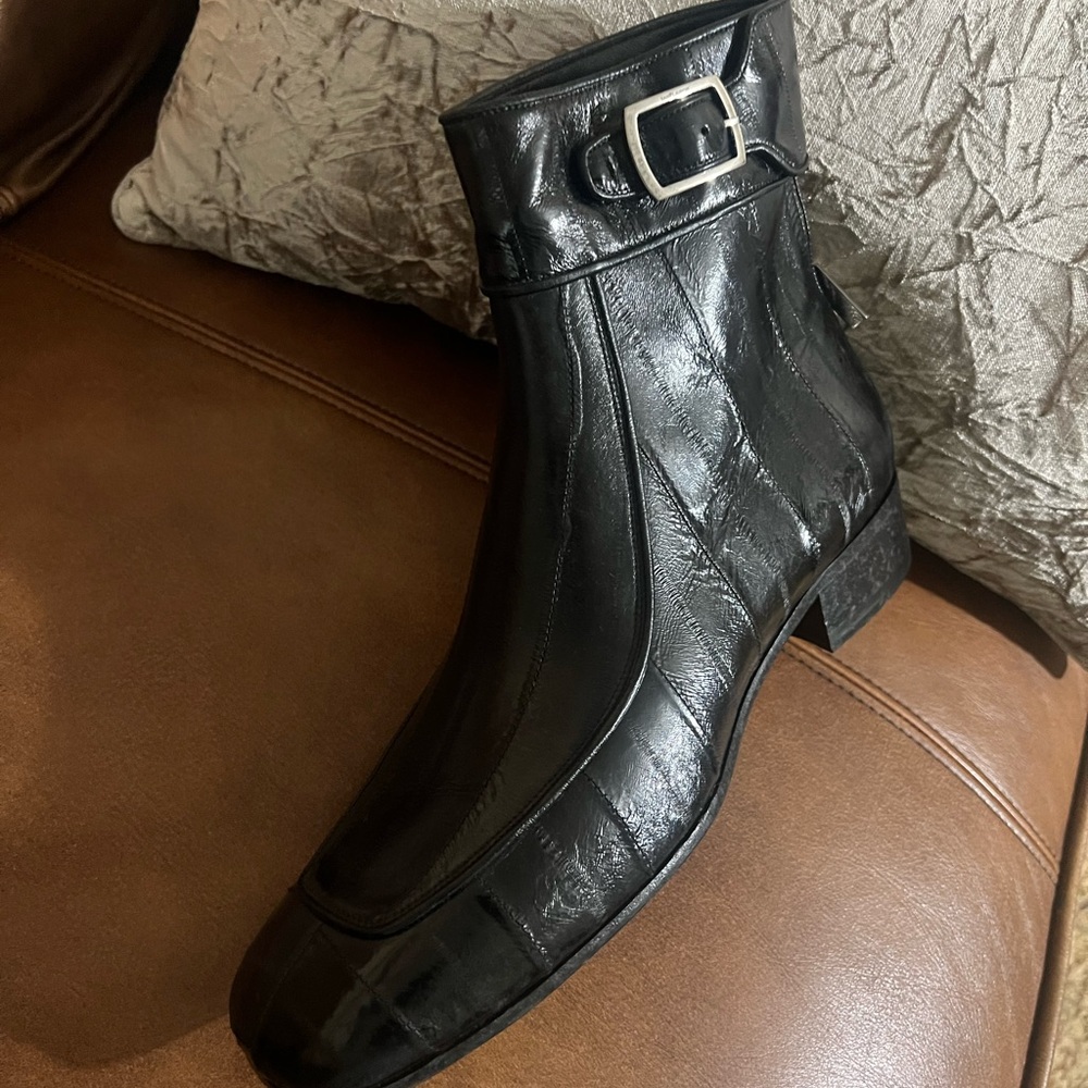 YSL Saint Laurent Miles Eel skin black Leather Boots